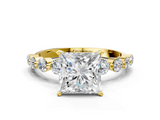 Yellow gold Princess Solitaire Diamond Ring with Pave Band and Four-Prong Setting_210