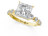 Yellow gold Princess Solitaire Diamond Ring with Pave Band and Four-Prong Setting_211