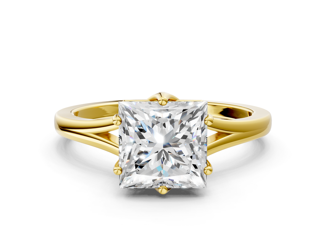 Yellow gold Princess Solitaire Diamond Ring with Six-Prong Setting and Tapered Band_26