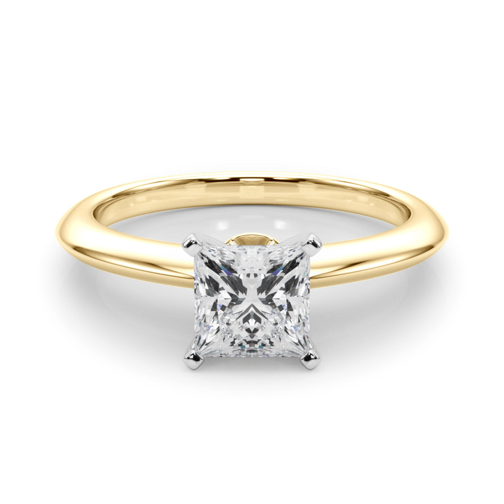 Yellow gold Princess Solitaire Diamond Ring with Six-Prong Setting on a Classic Band 1