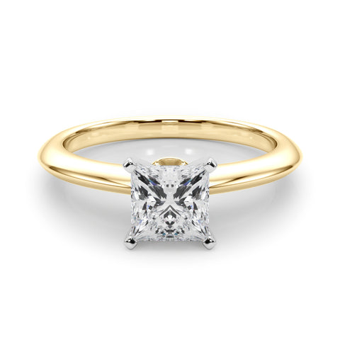 Yellow gold Princess Solitaire Diamond Ring with Six-Prong Setting on a Classic Band 1