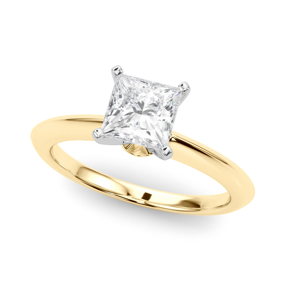Yellow gold Princess Solitaire Diamond Ring with Six-Prong Setting on a Classic Band