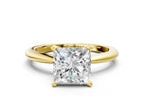 Yellow gold Princess Solitaire Diamond Ring with Six-Prong Setting on a Classic Band