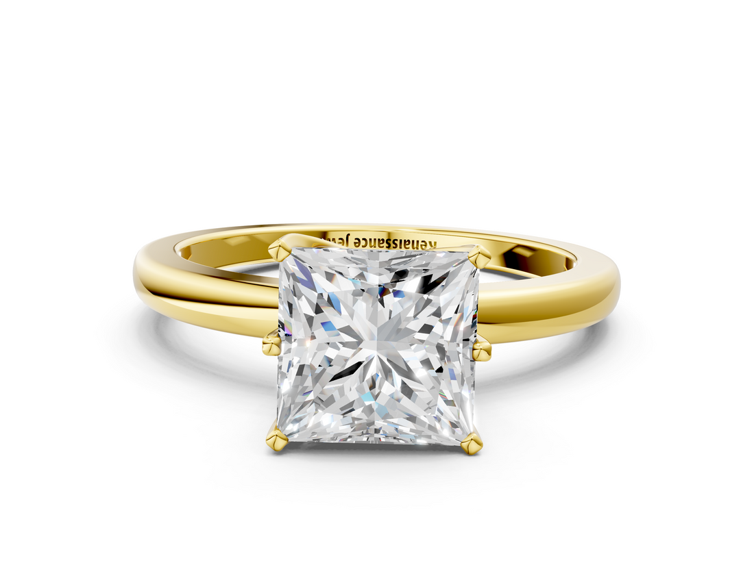 Yellow gold Princess Solitaire Diamond Ring with Six-Prong Setting on a Classic Band_3