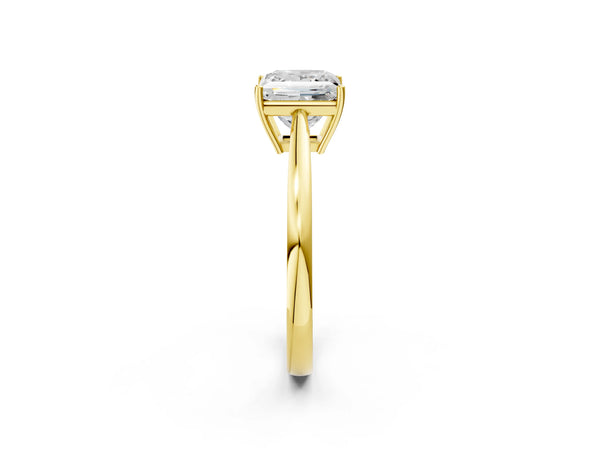 Yellow gold Princess Solitaire Diamond Ring with Split Shank and Four-Prong Setting