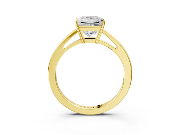 Yellow gold Princess Solitaire Diamond Ring with Split Shank and Four-Prong Setting