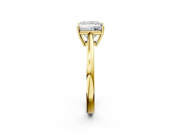 Yellow gold Princess Solitaire Diamond Ring with Split Shank and Four-Prong Setting
