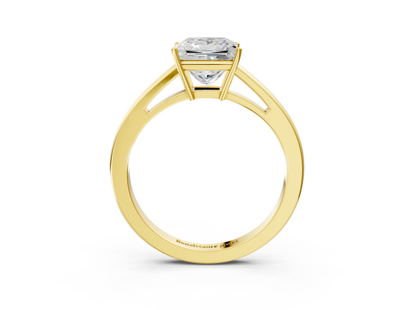 Yellow gold Princess Solitaire Diamond Ring with Split Shank and Four-Prong Setting