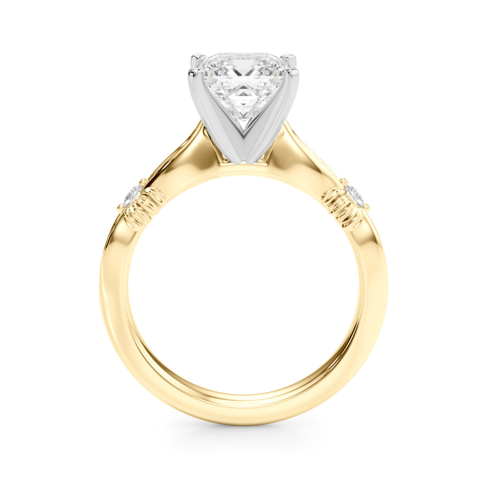 Yellow gold Princess Solitaire Diamond Twisted Band with Four-Prong Setting 2