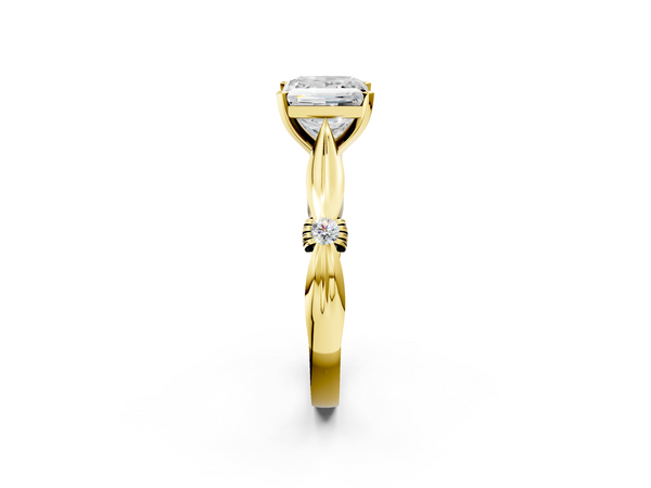 Yellow Gold Princess Cut Solitaire Engagement Ring Setting with Sculpted Leaf Shoulders and Accents