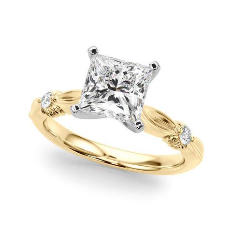 Yellow gold Princess Solitaire Diamond Twisted Band with Four-Prong Setting