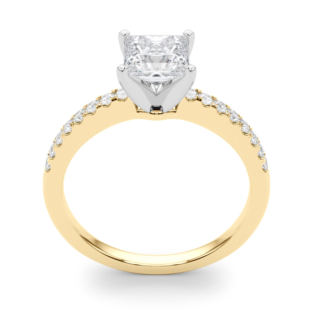 Yellow gold Princess Solitaire Diamond with Pavé Band and Four-Prong Setting 2