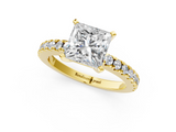 Yellow gold Princess Solitaire Diamond with Pavé Band and Four-Prong Setting_36