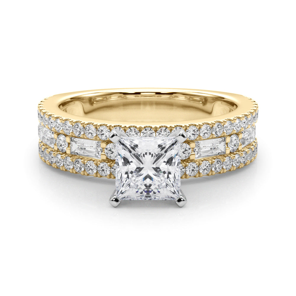 Yellow gold Princess Solitaire Diamond with Pave and Channel Set Band 1