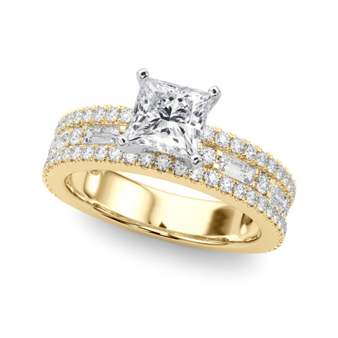 Yellow gold Princess Solitaire Diamond with Pave and Channel Set Band