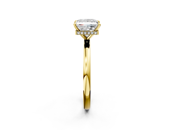 Yellow gold Princess Solitaire Engagement Ring with Cathedral Band and Four-Prong Setting