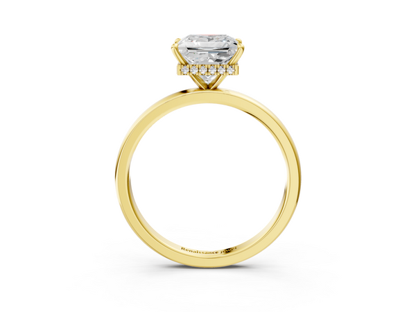 Yellow gold Princess Solitaire Engagement Ring with Cathedral Band and Four-Prong Setting