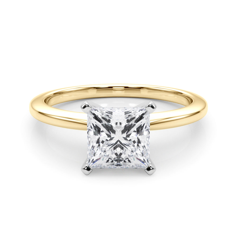 Yellow gold Princess Solitaire Engagement Ring with Classic Band and Four-Prong Setting 1