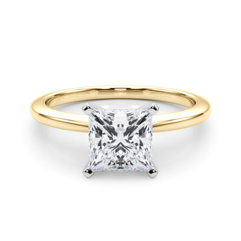 Yellow gold Princess Solitaire Engagement Ring with Classic Band and Four-Prong Setting 1