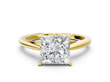 Yellow gold Princess Solitaire Engagement Ring with Four-Prong Setting and Classic Band