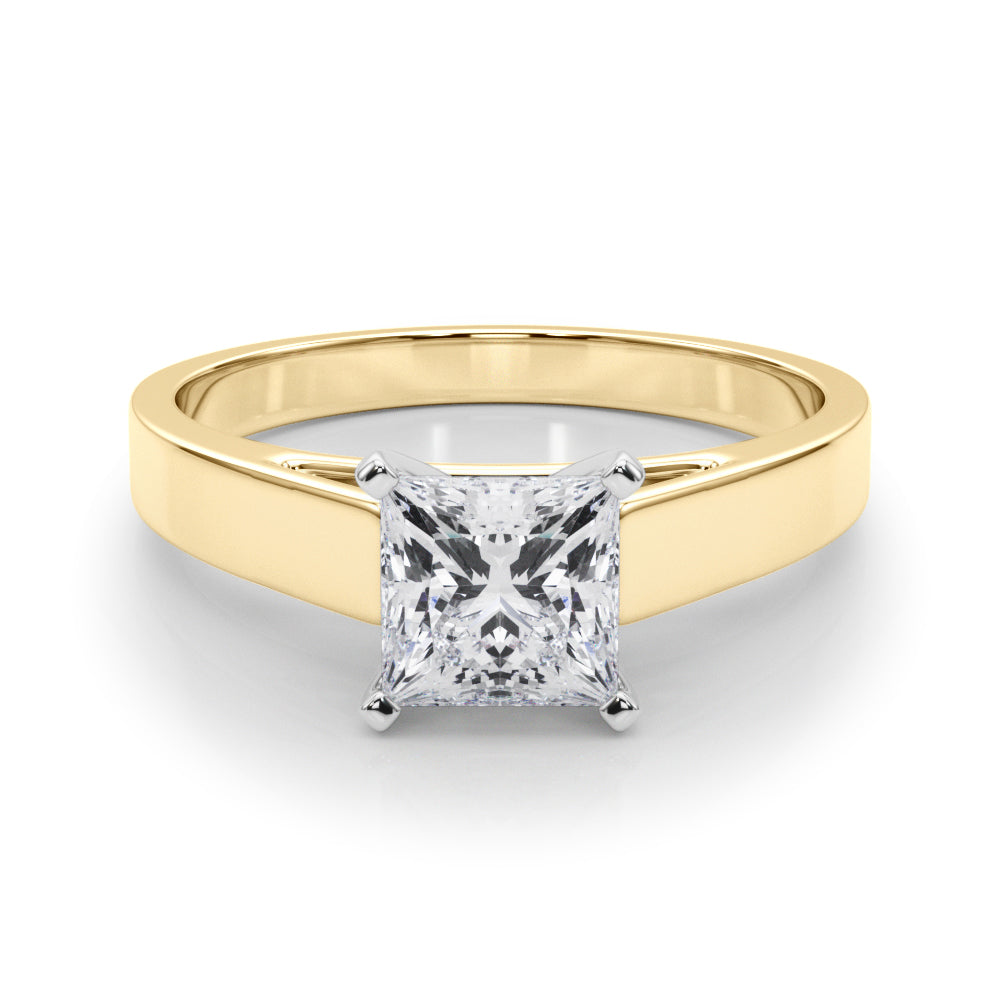 Yellow gold Princess Solitaire Engagement Ring with Four-Prong Setting and Tapered Band 1