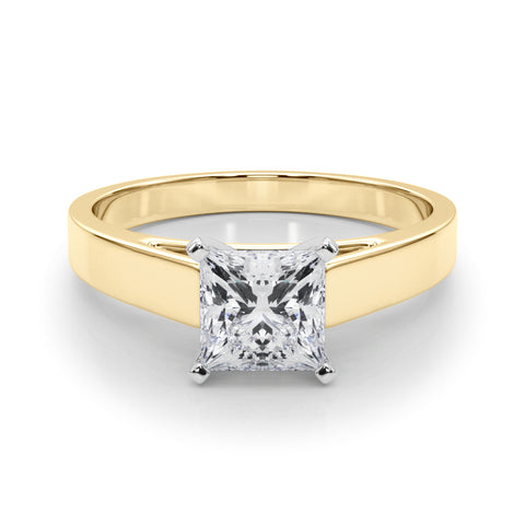 Yellow gold Princess Solitaire Engagement Ring with Four-Prong Setting and Tapered Band 1