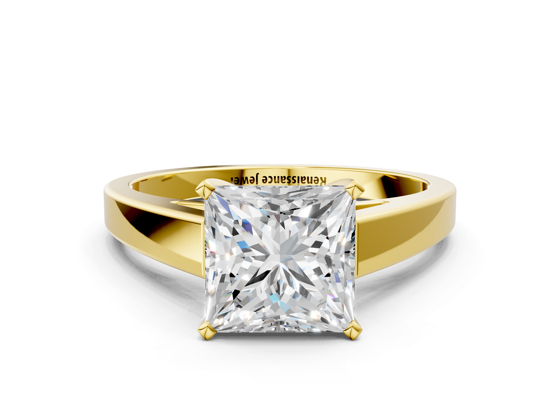 Yellow gold Princess Solitaire Engagement Ring with Four-Prong Setting and Tapered Band_8