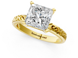 Yellow gold Princess Solitaire Engagement Ring with Scrollwork Band and Four-Prong Setting_140