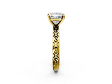 Yellow gold Princess Solitaire Engagement Ring with Scrollwork Band and Four-Prong Setting_141