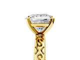 Yellow gold Princess Solitaire Engagement Ring with Scrollwork Band and Four-Prong Setting_144