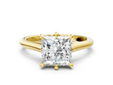 Yellow gold Princess Solitaire Engagement Ring with Six-Prong Setting and Classic Band