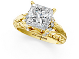 Yellow gold Princess Solitaire Filigree Engagement Ring with Halo and Prong Setting_63