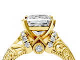 Yellow gold Princess Solitaire Filigree Engagement Ring with Halo and Prong Setting_66