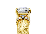 Yellow gold Princess Solitaire Filigree Engagement Ring with Halo and Prong Setting_67
