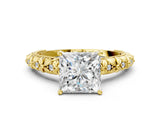 Yellow gold Princess Solitaire Floral Milgrain Engagement Ring_30