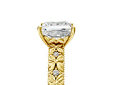 Yellow gold Princess Solitaire Floral Milgrain Engagement Ring_35