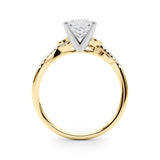 Yellow gold Princess Solitaire Leaf-Inspired Diamond Ring with Pavé Band and Four-Prong Setting 2