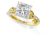 Yellow gold Princess Solitaire Leaf-Inspired Diamond Ring with Pavé Band and Four-Prong Setting_5