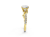 Yellow gold Princess Solitaire Leaf-Inspired Diamond Ring with Pavé Band and Four-Prong Setting_6