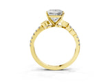 Yellow gold Princess Solitaire Leaf-Inspired Diamond Ring with Pavé Band and Four-Prong Setting_7