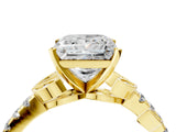 Yellow gold Princess Solitaire Leaf-Inspired Diamond Ring with Pavé Band and Four-Prong Setting_8