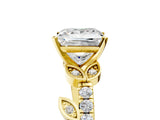 Yellow gold Princess Solitaire Leaf-Inspired Diamond Ring with Pavé Band and Four-Prong Setting_9