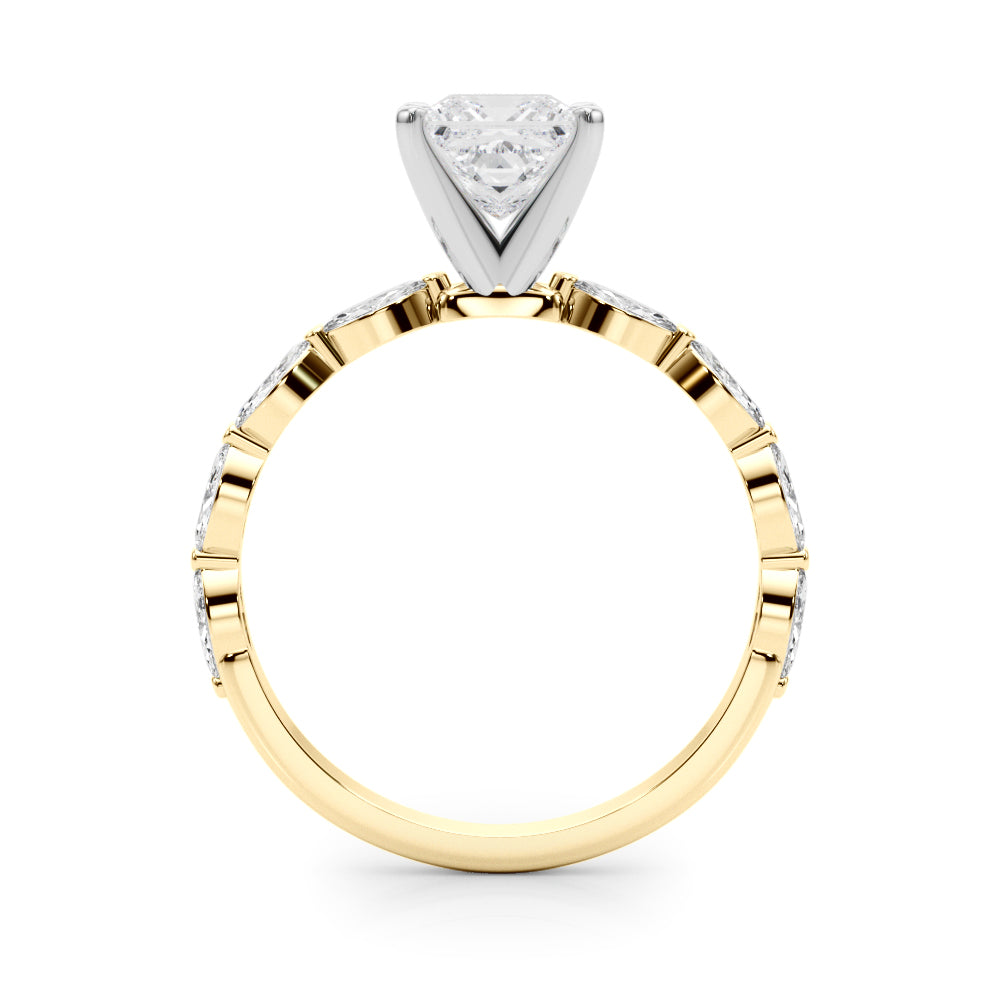 Yellow gold Princess Solitaire Marquise Side Stone Prong Setting Ring 2