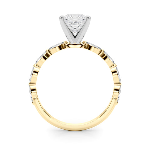 Yellow gold Princess Solitaire Marquise Side Stone Prong Setting Ring 2