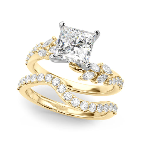 Yellow gold Princess Solitaire Marquise Twist Band with Six-Prong Setting 1