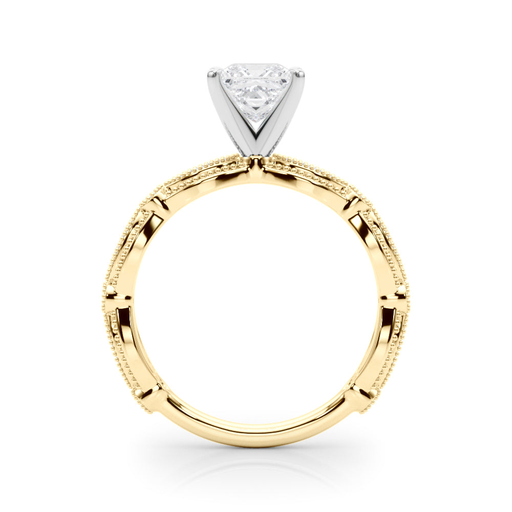 Yellow gold Princess Solitaire Milgrain Diamond Engagement Ring with Bezel and Marquise Band 2