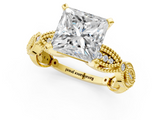 Yellow gold Princess Solitaire Milgrain Diamond Engagement Ring with Bezel and Marquise Band_154