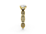 Yellow gold Princess Solitaire Milgrain Diamond Engagement Ring with Bezel and Marquise Band_155