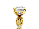 Yellow gold Princess Solitaire Milgrain Diamond Engagement Ring with Bezel and Marquise Band_158