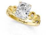 Yellow gold Princess Solitaire Milgrain Leaf Band with Prong Setting_13